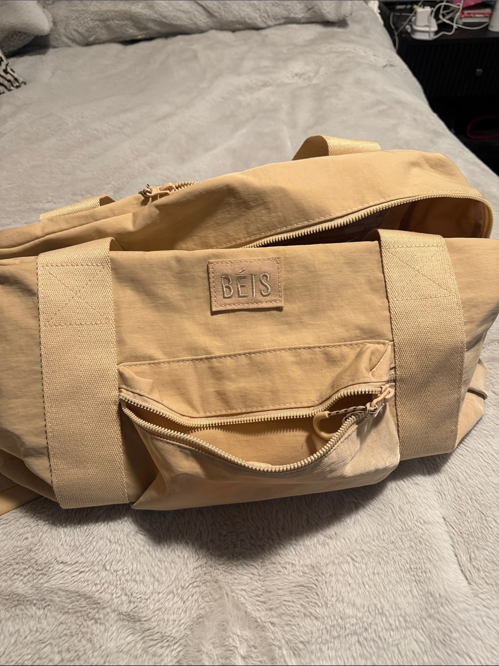 BEIS Beige/Tan Canvas Duffel Bag with Front Zipper Pocket
